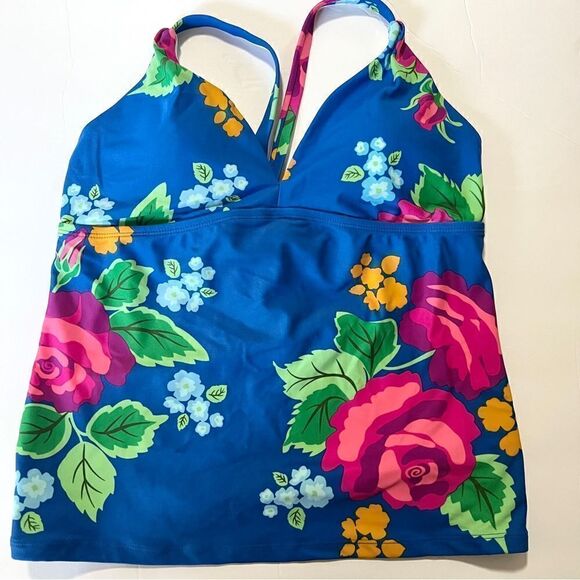 NWT New Matilda Jane To The Beach Bright Floral Tankini Swim Top M Blue Pink - Picture 4 of 9